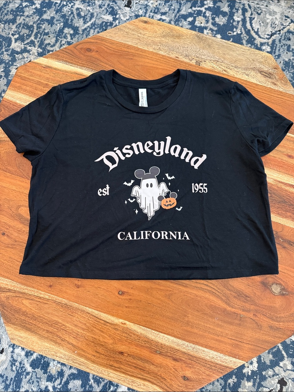 Bella Canvas Black Disneyland Ghost Graphic Crop Tee with Orange Pumpkin